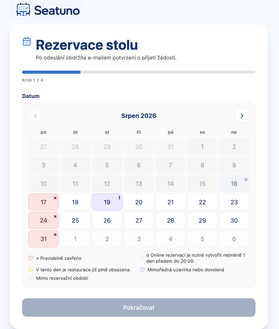 Online rezervace i mimo otevírací dobu — 1. Termín
